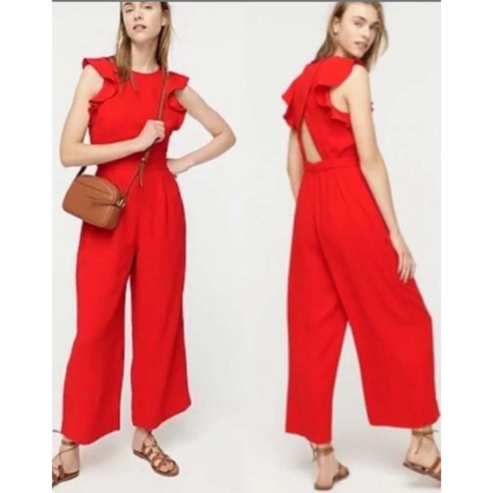 J.Crew Women’s Jumpsuit Pants Red Size M Ruffle Sleeves